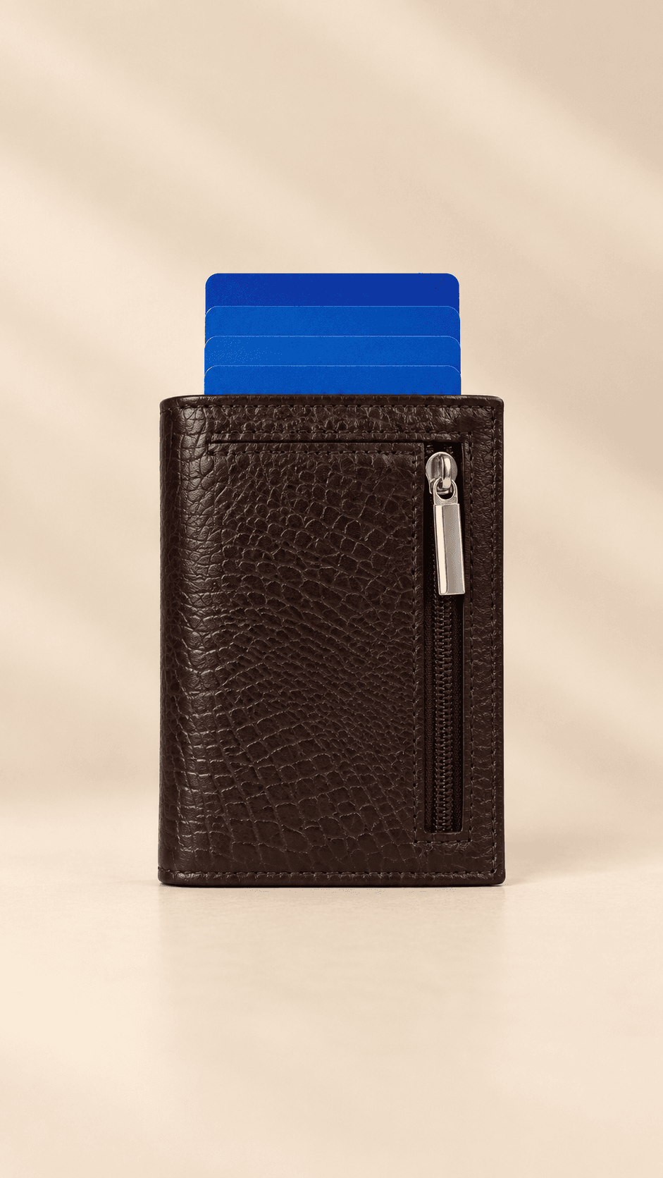 Brown Leather Wallet with Blue Cards